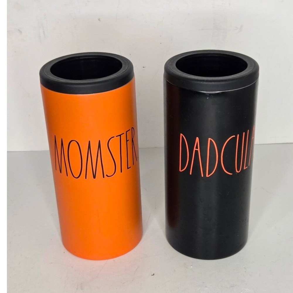 Rae Dunn Halloween Dadcula Momster Stainless Steel Slim Can Cooler Insulated Set